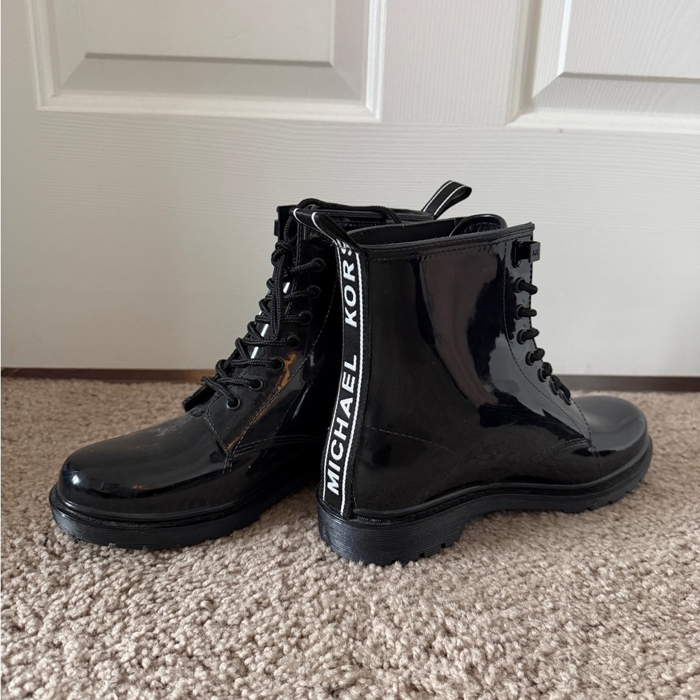 Michael Kors Shiny Black Combat Boots